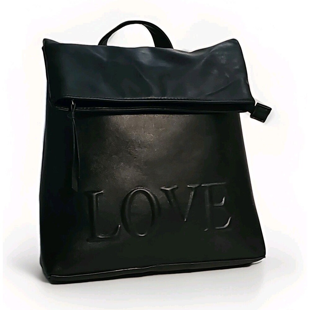 Brash Ladies' Black Faux Leather Embossed Love Backpack - Picture 1 of 5